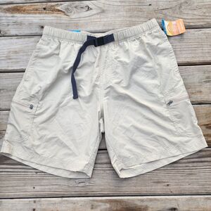 NWT Columbia Mens Sz L 8"L Omni-Shade Cargo Shorts Tan Khaki Nylon Belted Hiking